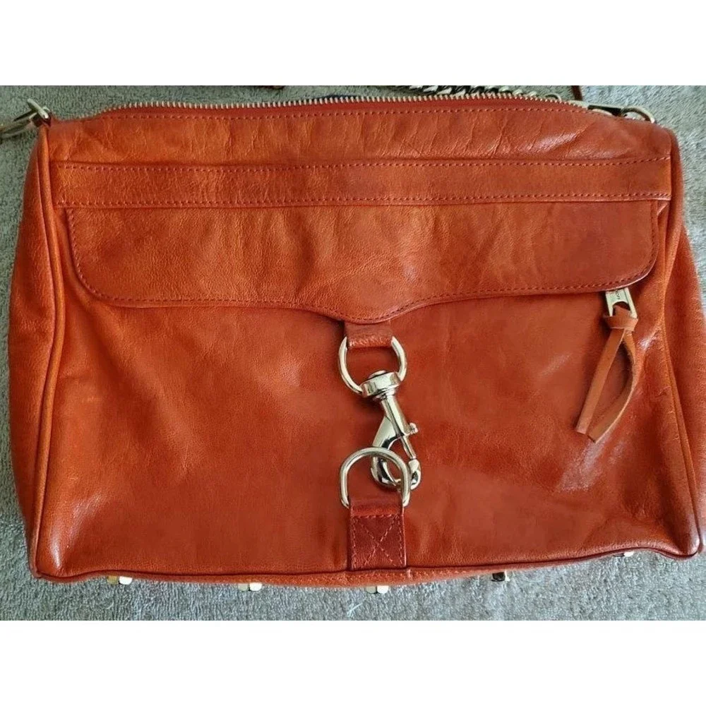 Rebecca Minkoff Women's Zip Closure Crossbody Handbag Leather Orange Chain